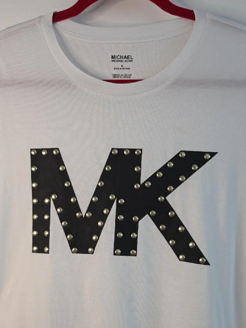 Michael Kors White Tee with Black MK Stud Logo